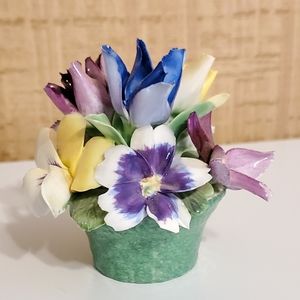 Vintage Crown Staffordshire Fine Bone China Flower Basket Miniature